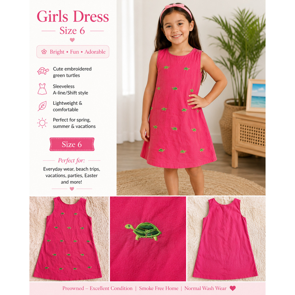 Jenny Pink Sleeveless Embroidered Turtles Coastal Preppy Shift Dress